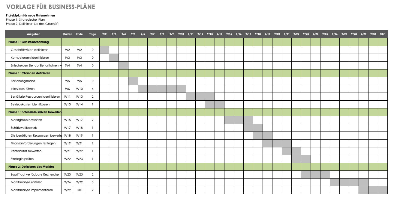 Ansicht der Businessplan-Vorlage