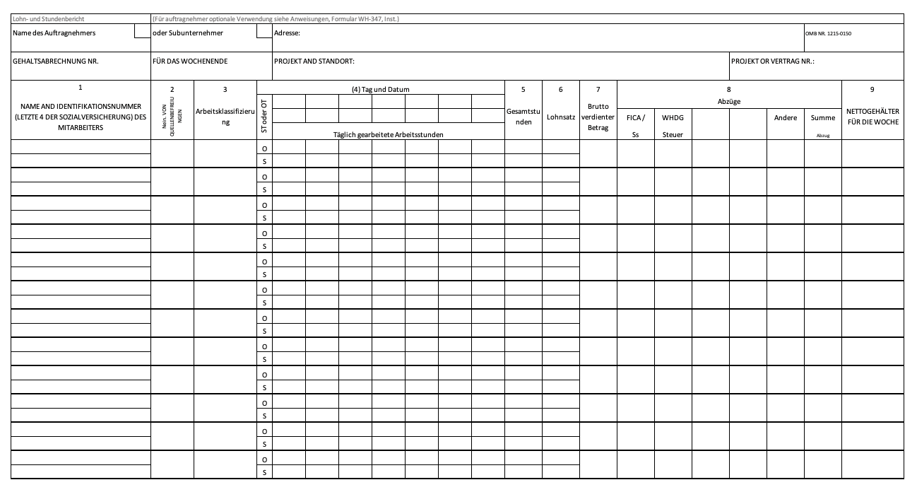 Certified Wage Payroll Template German