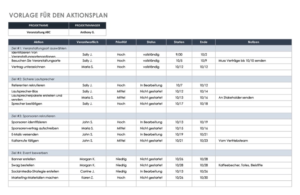 Action Plan Template German