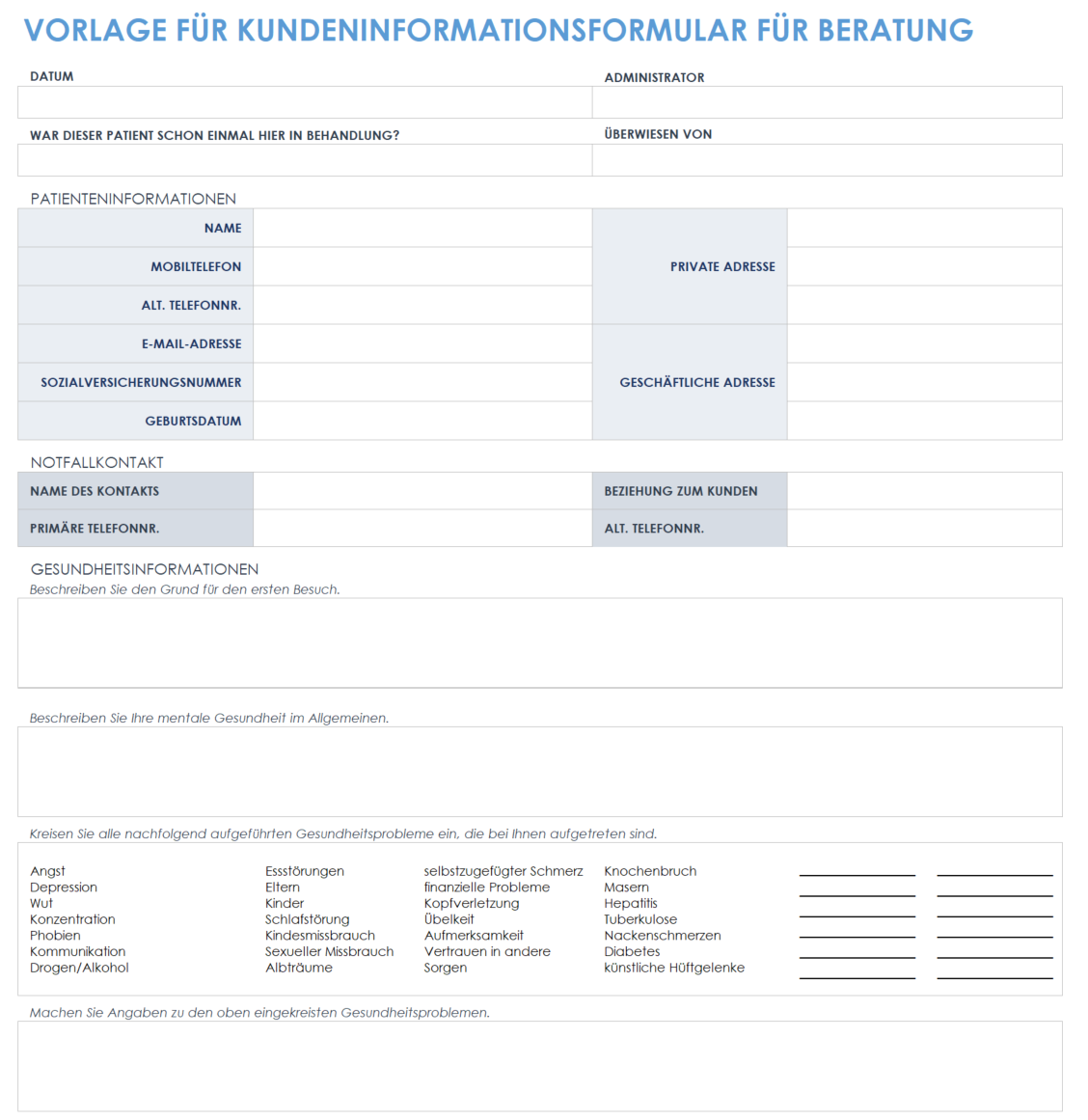  Vorlage für ein Beratungs-Kundeninformationsformular