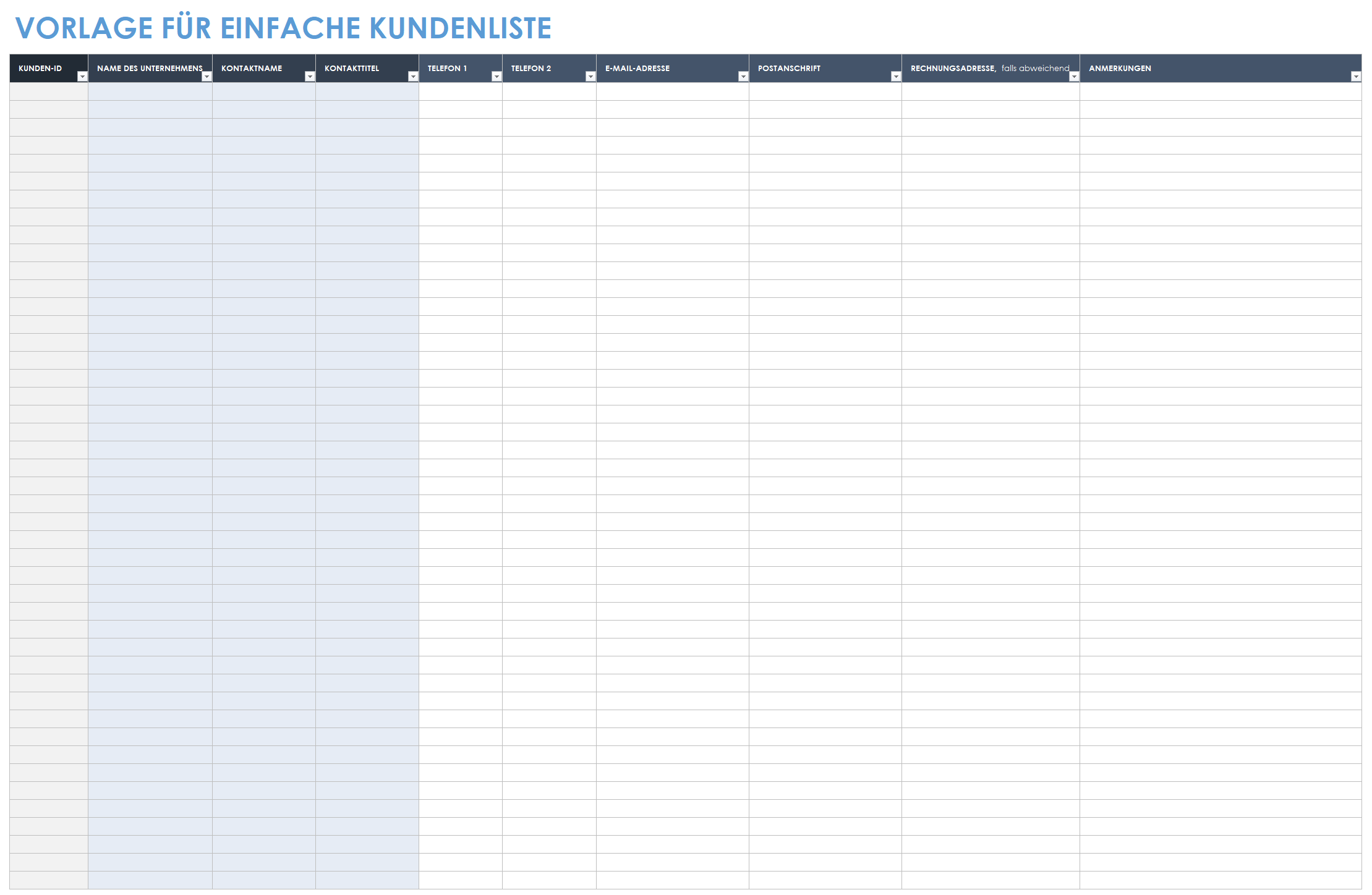  Einfache Kundenlistenvorlage