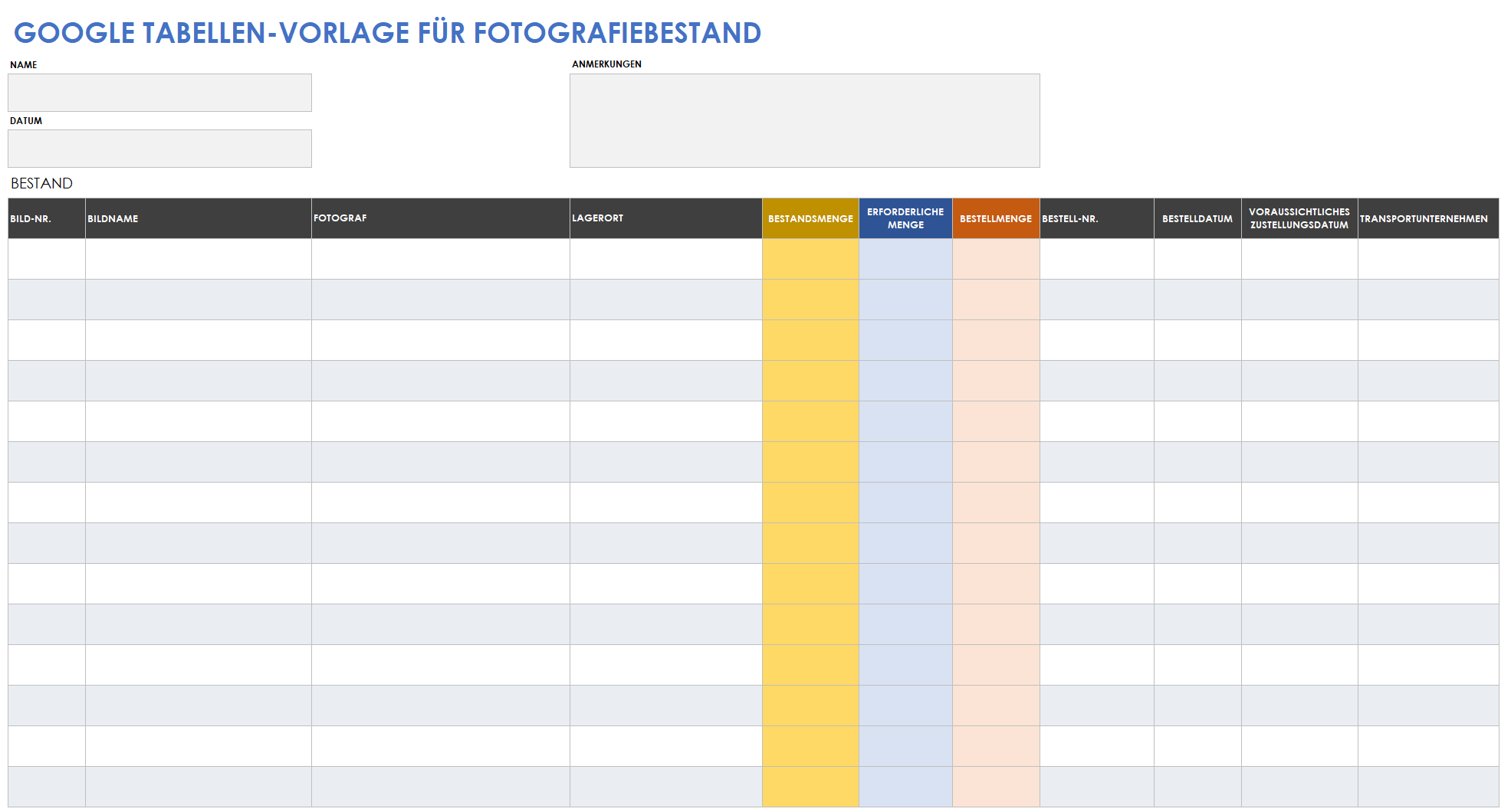  Google Sheets-Fotoinventarvorlage