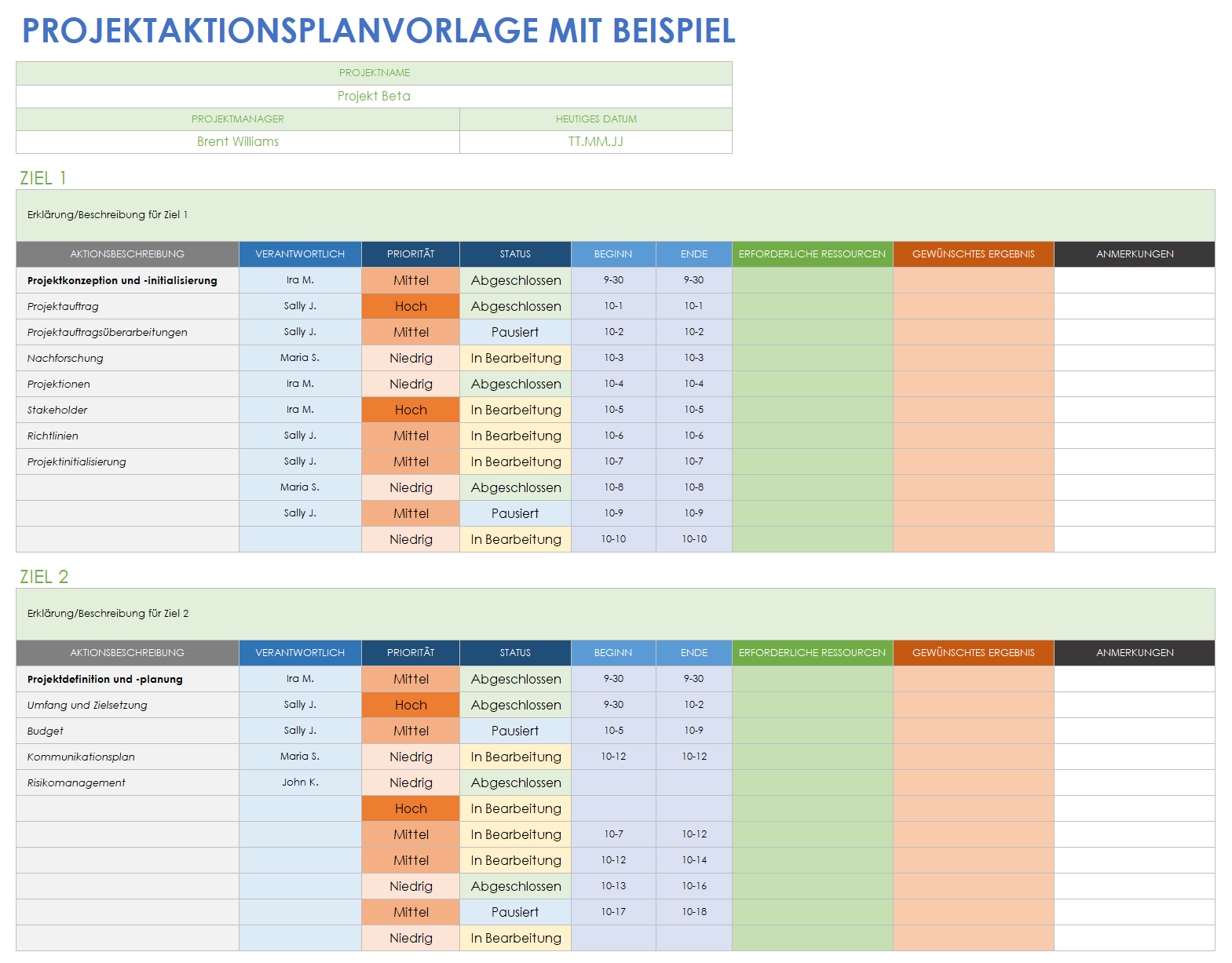  Beispielvorlage für einen Projektaktionsplan