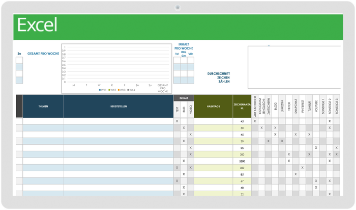 Vorlage für einen Social-Media-Posting-Plan mit Dashboard