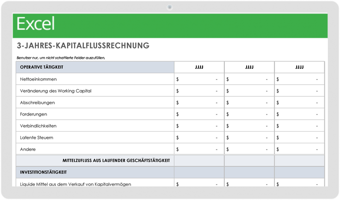 3-Jahres-Kapitalflussrechnungsvorlage