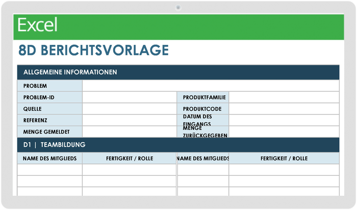  8D-Berichtsvorlage