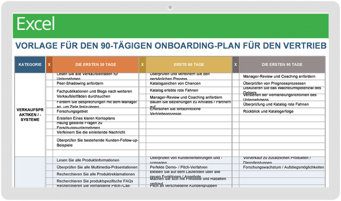  90-Tage-Onboarding-Plan für Vertriebsvorlage