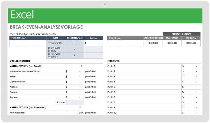 Break-Even-Analyse-Vorlage