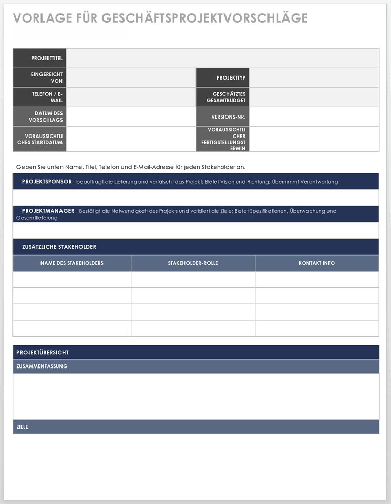 Vorlage für Geschäftsprojektvorschläge