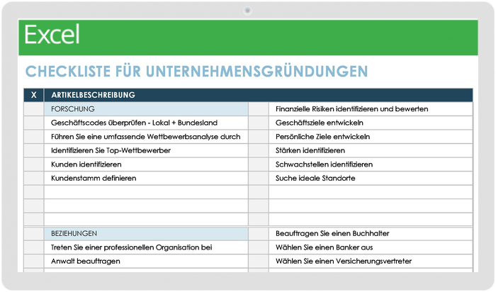  Checkliste Vorlage für Unternehmensgründungen