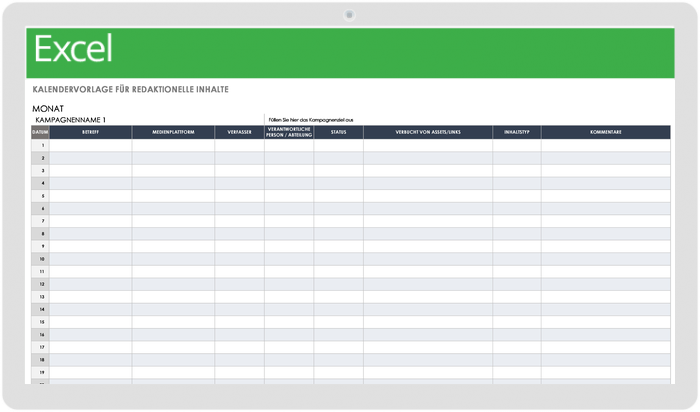 Editorial Content Calendar 49471 - DE