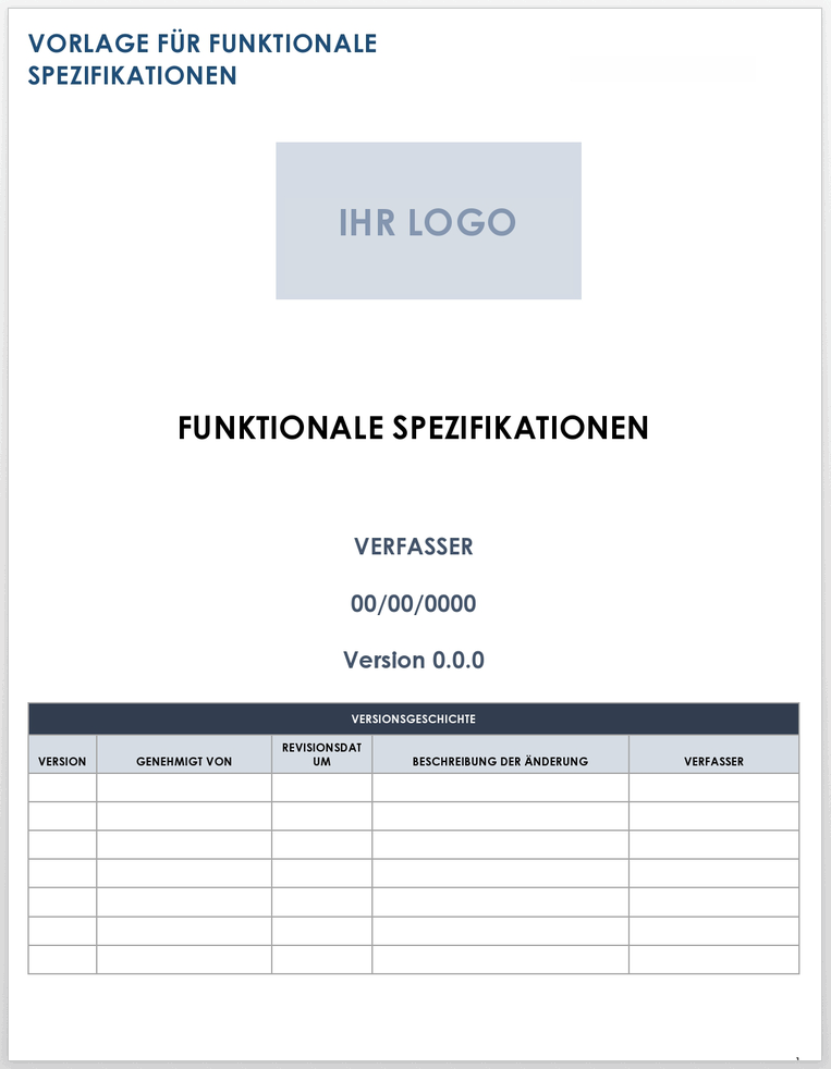 Vorlage für funktionale Spezifikationen