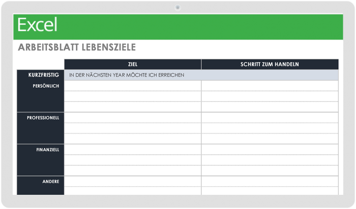  Arbeitsblattvorlage für Lebensziele