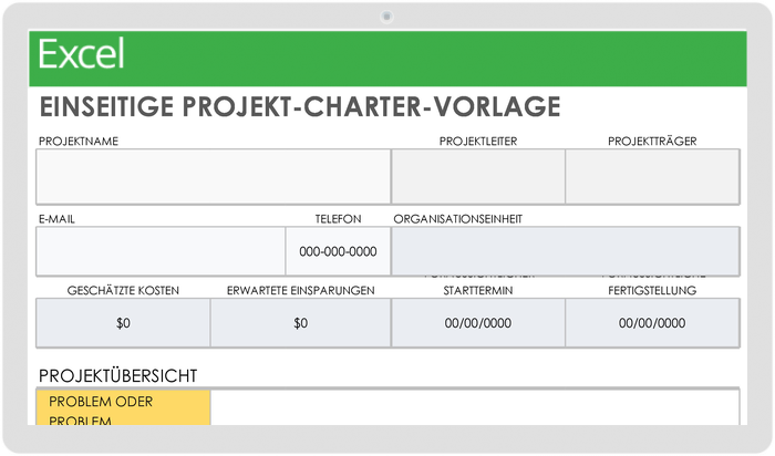  Einseitige Projekt-Chartervorlage