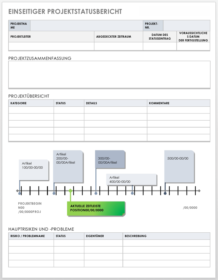 Vorlage für einen einseitigen Projektstatusbericht