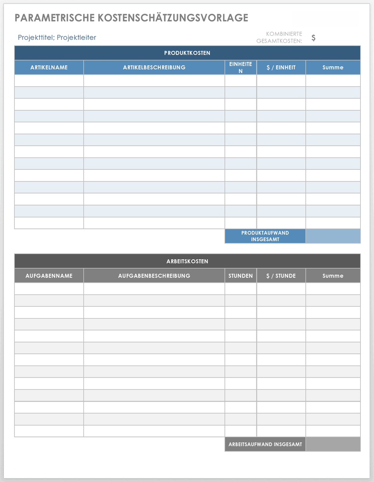 PARAMETRISCHE KOSTENSCHÄTZUNGSVORLAGE