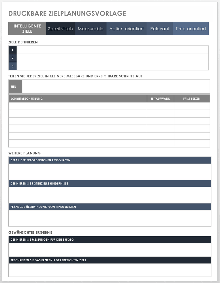  Druckbare Zielplanungsvorlage