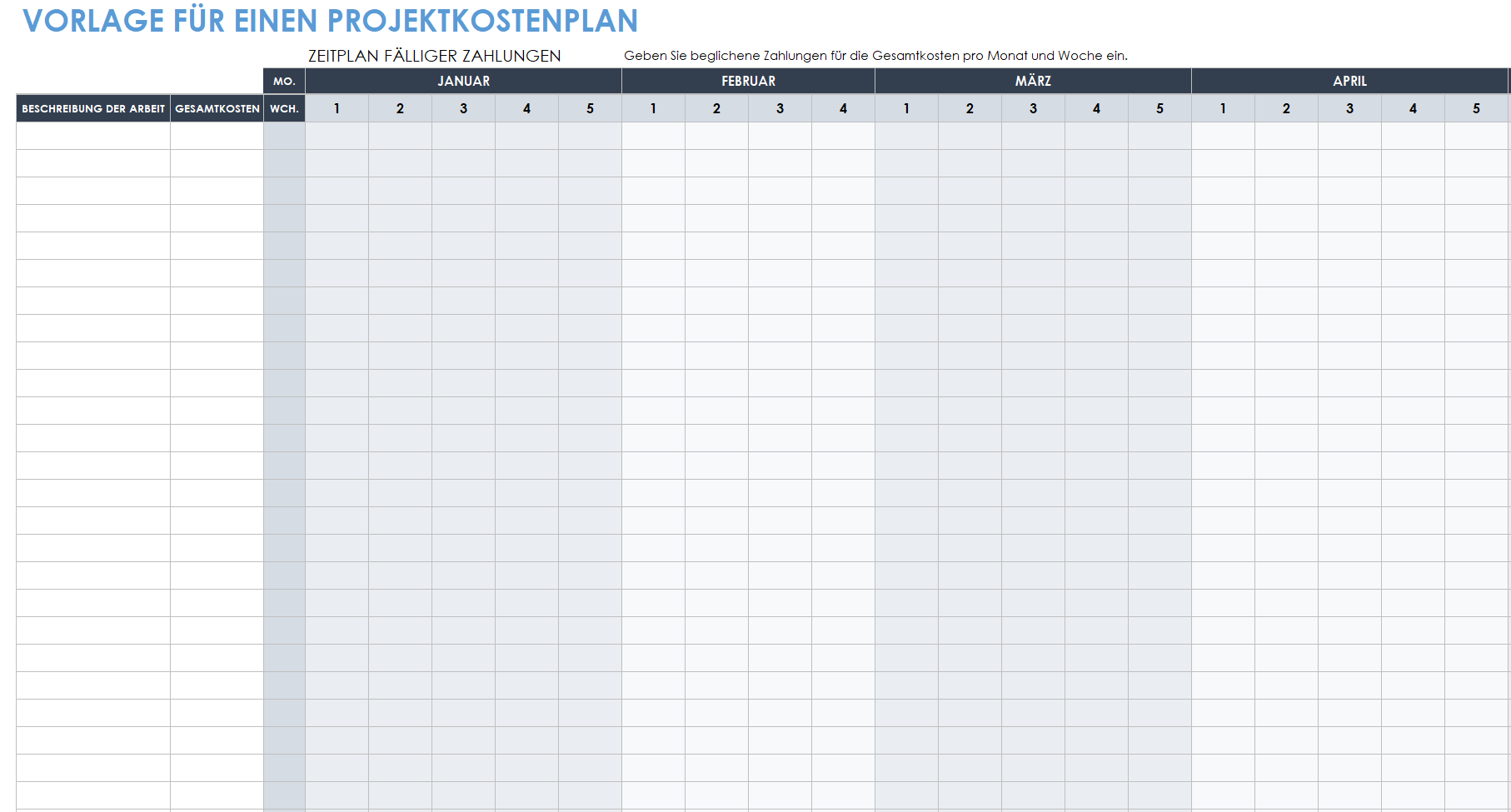 Vorlage für einen Projektkostenplan