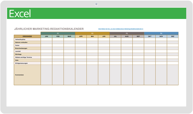 Vorlage für Marketing-Redaktionskalender